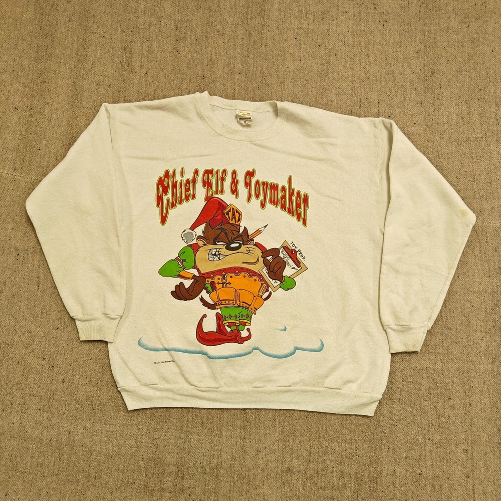 Vintage Looney Toons‎ sweatshirt men's XL white 1990s Santa's lil helpers
